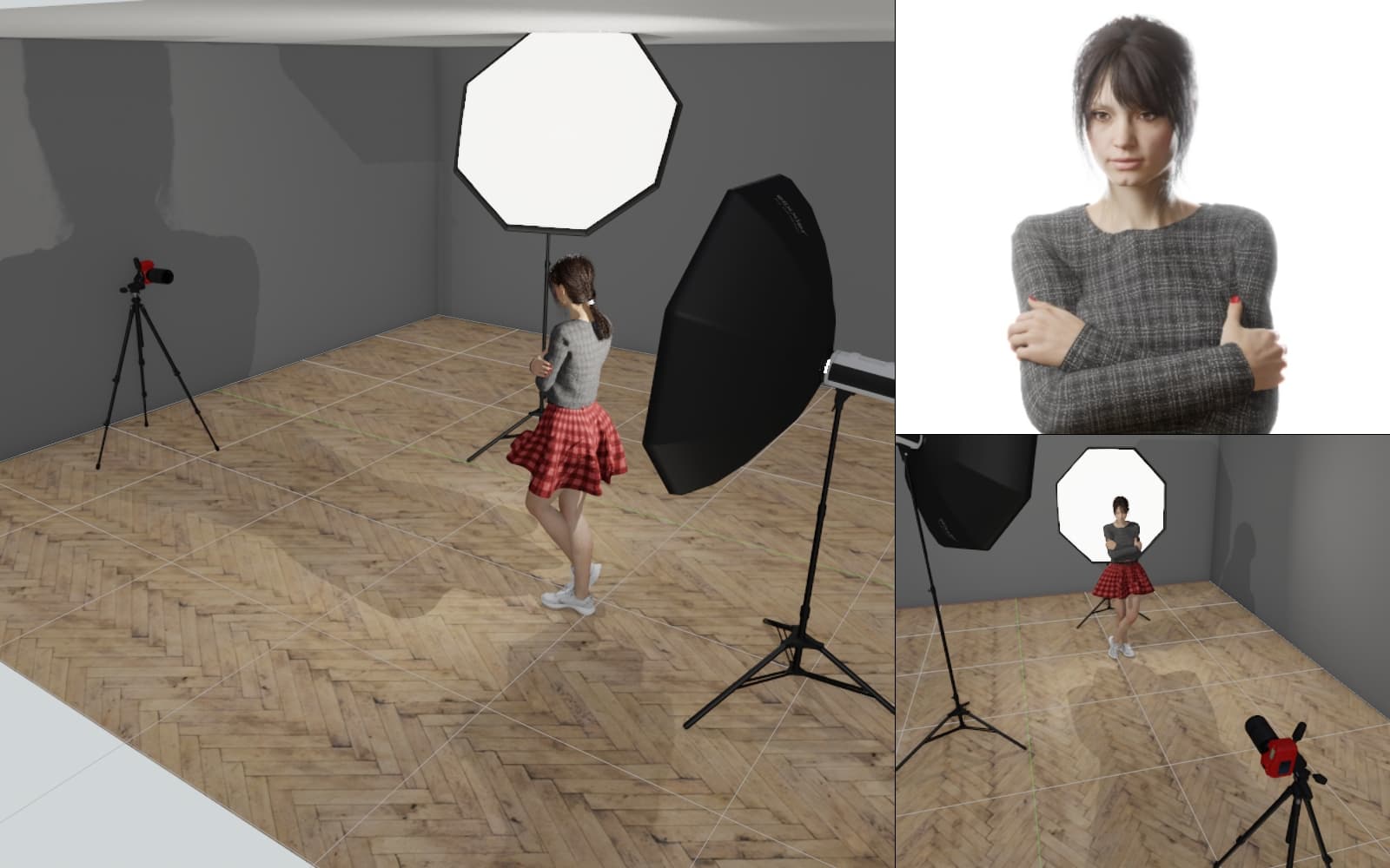 Ustawienie dwóch lamp do portretu: światło z przodu i światło za plecami modelki