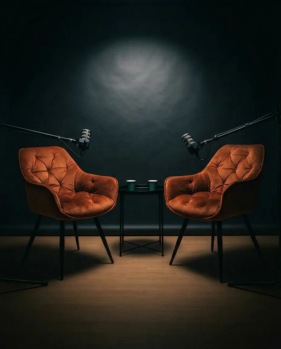 Aranżacja studia podcastowego z fotelami - Ciche Studio Białystok