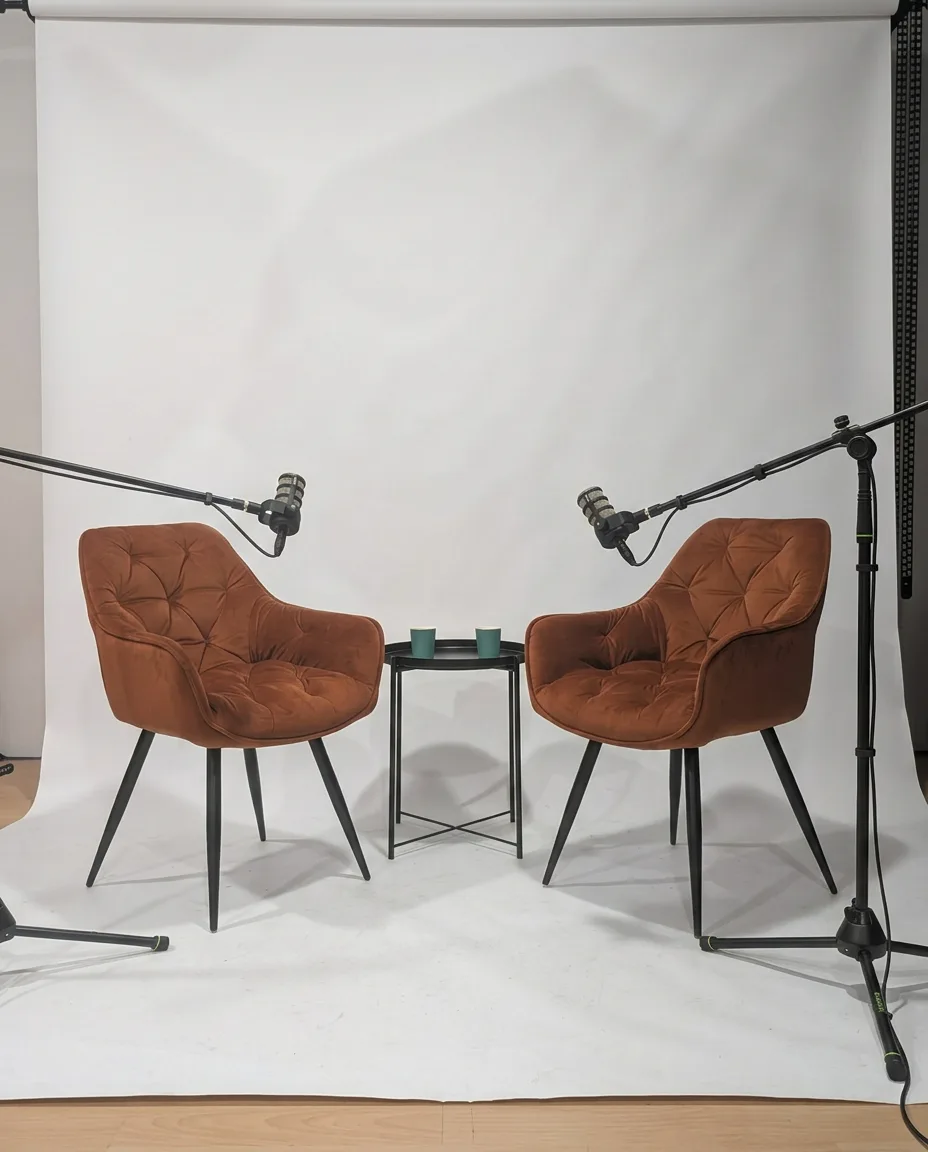 Klimatyczna scenografia studia do podcastów - Ciche Studio Białystok